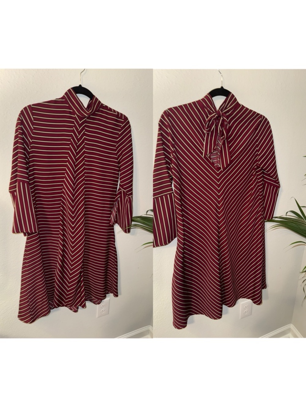 1.4.3. Story by Line Up Burgundy & White Striped Bow-Neck Midi Dress